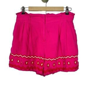 Loft Pink Embroidered Shorts Linen Blend High Waisted Medium Womens Bright Boho